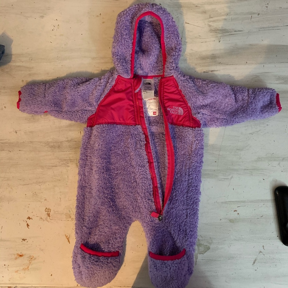 North Face purple and pink fleece bunting